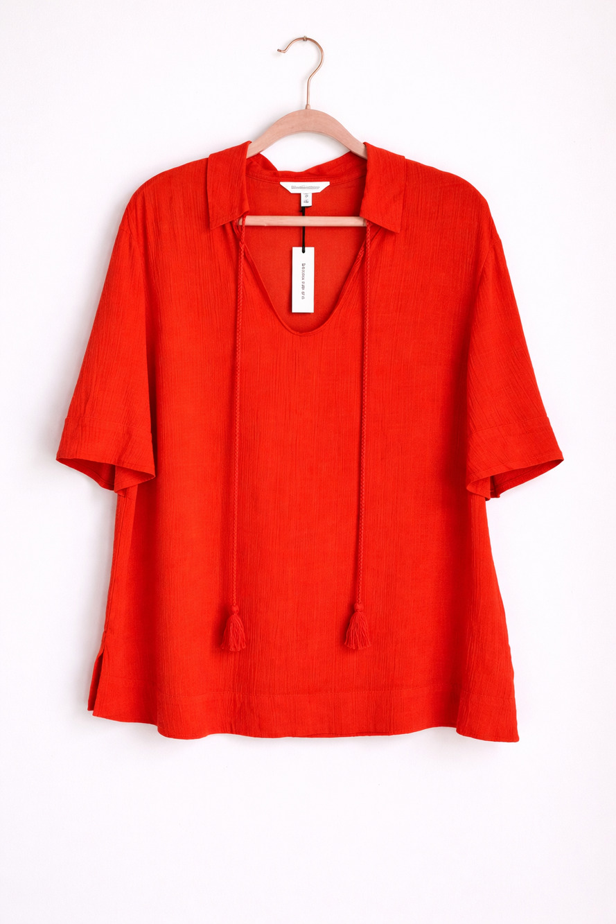 Banana Republic NEW Orange Linen Gauze Tie Tassel Popover Shirt Top SZ Medium - Picture 2 of 12